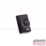   Fuerdanni fekete / lakk / nyomottmintás álló patentos kártyatartó k19