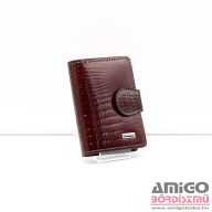   Fuerdanni sötétbarna / lakk / nyomottmintás álló patentos kártyatartó k19