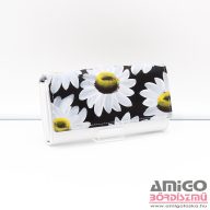   Gibidium fehér / fekete / margarétás patentos nagy női bőr pénztárca tomi kézi
