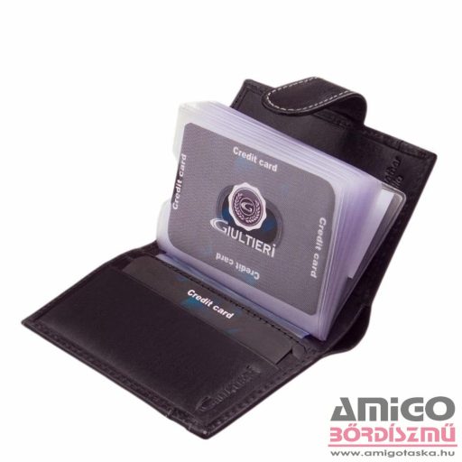 Giultieri fekete / szürke patentos álló bőr kártyatartó gcs2038