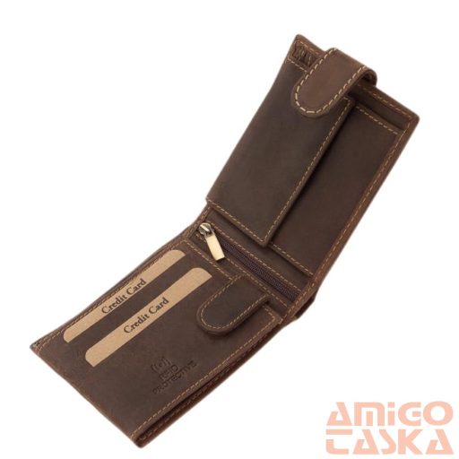 Green deed barna / sárga varrott kutyás patentos férfi bőr pénztárca amst1021/t
