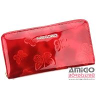   Gregorio piros / lakk / pillangós körbe cipzáras nagy női bőr pénztárca bt-119