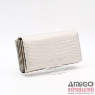   Gregorio ekrü lakk / anyagában mintás cipzáras hátul lehajtós nagy női bőr pénztárca cb-122