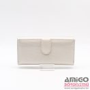 Gregorio ekrü lakk / anyagában mintás cipzáras hátul lehajtós nagy női bőr pénztárca cb-122