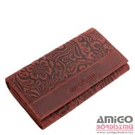   Green deed piros / nyomott virágmintás belül patentos nagy női bőr pénztárca dvg-438