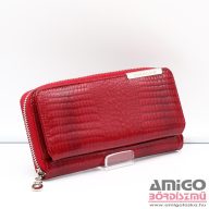   Gregorio piros / lakk / krokkómintás körbe cipzáras nagy női bőr pénztárca gf-1112