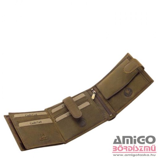 Green deed sötétbarna / sárga varrott kutyás patentos férfi bőr pénztárca njr6002l/t