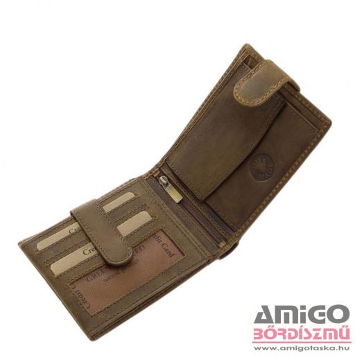 Green deed sötétbarna / sárga varrott kutyás patentos férfi bőr pénztárca njr6002l/t