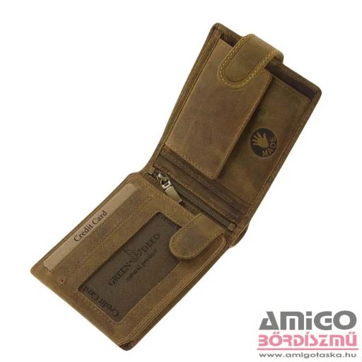 Green deed koptatott barna / sárga varrott off road patentos férfi bőr pénztárca offr08/t