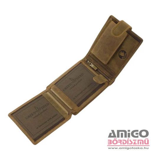 Green deed koptatott barna / sárga varrott off road patentos férfi bőr pénztárca offr08/t