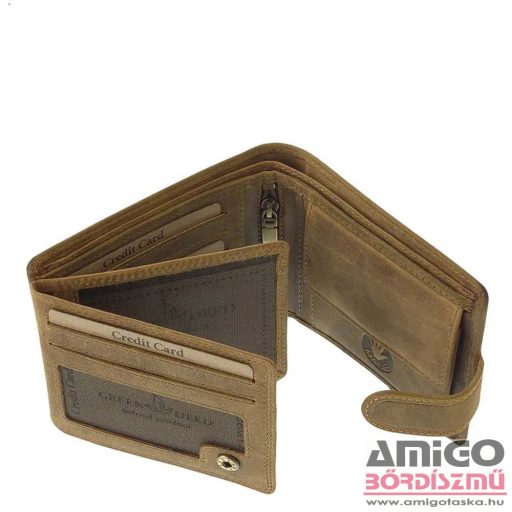 Green deed koptatott barna / sárga varrott off road patentos férfi bőr pénztárca offr08/t
