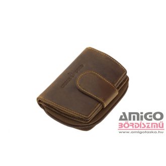   Green deed barna / koptatott kívül cipzáras trapéz kicsi bőr pénztárca op-3203