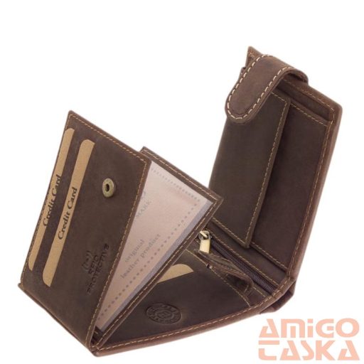 Green deed barna / sárga varrott szarvasos patentos férfi bőr pénztárca szvs1021/t