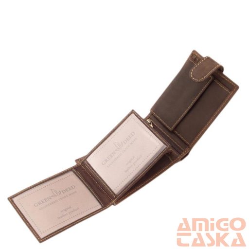 Green deed barna / sárga varrott szarvasos patentos férfi bőr pénztárca szvs1021/t