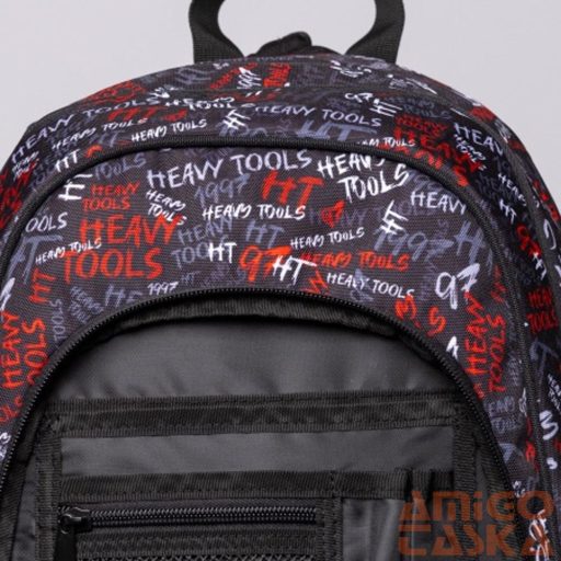 Heavy tools fekete / színes írásmintás textil hátizsák ettie25 logo