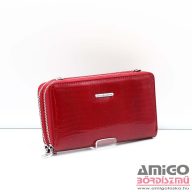   Jennifer jones piros / lakk / krokkó mintás dupla körbe cipzáras nagy női bőr pénztárca / táska 5276-2