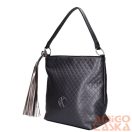 Karen sötétszürke steppelt mintás / fekete erezett rostbőr női válltáska 1691 ce-mimi