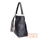 Karen sötétszürke steppelt mintás / fekete erezett rostbőr női válltáska 1691 ce-mimi