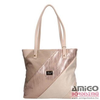   Karen bézs erezett / bronz anyagában mintás / rosegold művelúr hullám mintás / arany anyagában mintás nagy rostbőr női válltáska 2461 zuza