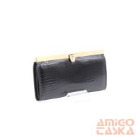   Krokomander fekete/ krokkó mintás / lakk keretes kapcsos nagy női bőr pénztárca j11-004 001