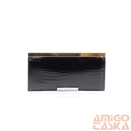 Krokomander fekete/ krokkó mintás / lakk keretes kapcsos nagy női bőr pénztárca j11-004 001