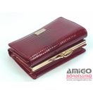 Krokomander piros / krokkó mintás / lakk kívül keretes / cipzáras kicsi női bőr pénztárca j11-009