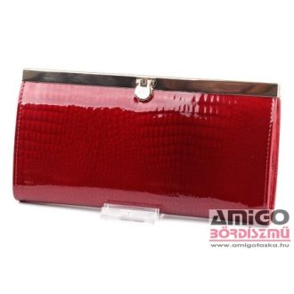   Krokomander piros / krokkó mintás / lakk keretes kapcsos nagy női bőr pénztárca j11-004 025