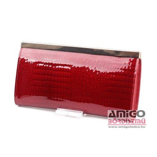 Krokomander piros / krokkó mintás / lakk keretes kapcsos nagy női bőr pénztárca j11-004 025