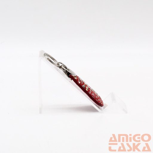 Lewitzky piros / színes virágmintás / piros lakk csepp swarovski köves kulcstartó