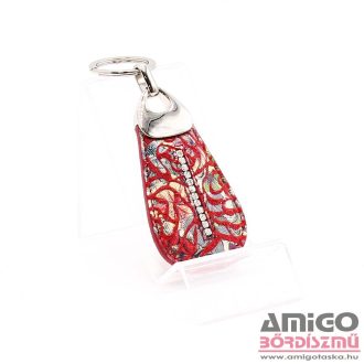   Lewitzky piros / színes virágmintás / piros lakk csepp swarovski köves kulcstartó