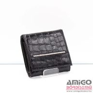   Lewitzky fekete lakk / krokkómintás swarovski egysorosköves kicsi női bőr pénztárca