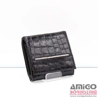   Lewitzky fekete lakk / krokkómintás swarovski egysorosköves kicsi női bőr pénztárca