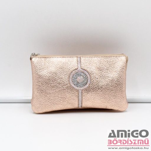 Lewitzky rosegold erezett / csillámos kőszél swarovski körköves tripla cipzáras pénztárca