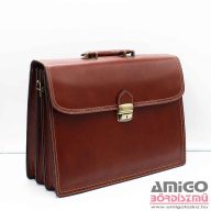   Maxmoda barna három rekeszes egyenes ráhajtós dupla varrásos bőr aktatáska