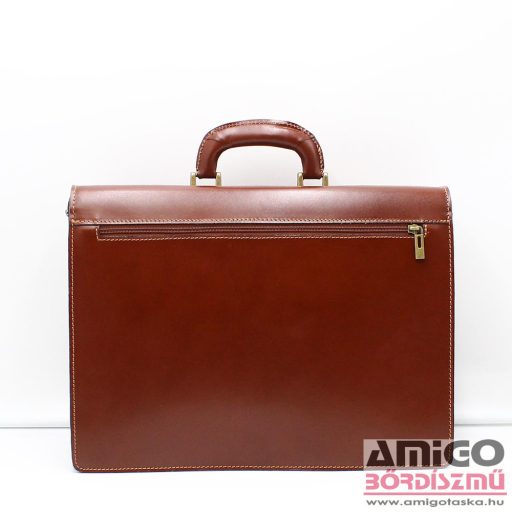 Maxmoda barna három rekeszes elöl dupla zsebes bőr aktatáska