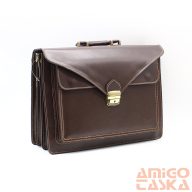   Maxmoda sötétbarna három rekeszes elöl ráhajtós zsebes bőr aktatáska