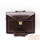 Maxmoda sötétbarna három rekeszes elöl ráhajtós zsebes bőr aktatáska