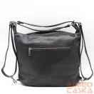 Natascia fekete erezett / nyomott virágmintás elöl zsebes bőr női váll / hátitáska