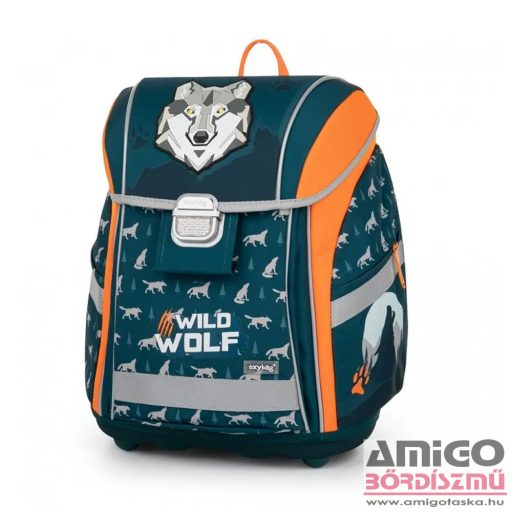 Oxy bag sötétkék / farkasos ergonómiai iskolatáska tolltartó + tornazsák szett 0-59824