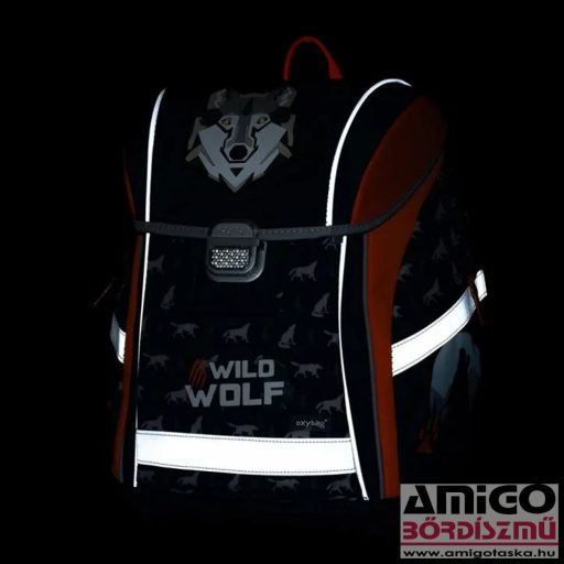 Oxy bag sötétkék / farkasos ergonómiai iskolatáska tolltartó + tornazsák szett 0-59824