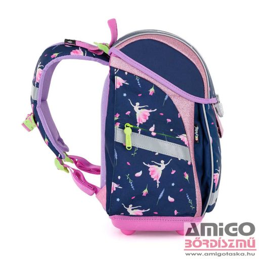 Oxy bag sötétkék / rózsaszín csillámos / balerinás ergonómiai iskolatáska tolltartó + tornazsák szett 0-98223