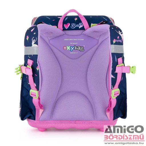 Oxy bag sötétkék / rózsaszín csillámos / balerinás ergonómiai iskolatáska tolltartó + tornazsák szett 0-98223