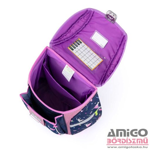 Oxy bag sötétkék / rózsaszín csillámos / balerinás ergonómiai iskolatáska tolltartó + tornazsák szett 0-98223