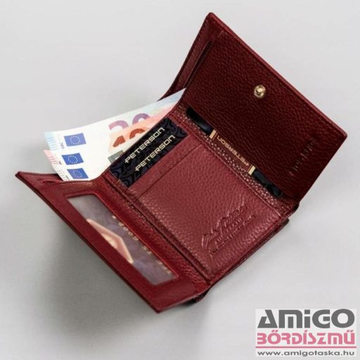 Peterson arany kígyómintás / bordó lakk kívül keretes kicsi női bőr pénztárca ptnbs-412-sn