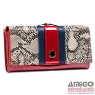   Peterson piros lakk / kígyómintás / sötétkék kívül keretes nagy női bőr pénztárca ptnst-721-2022