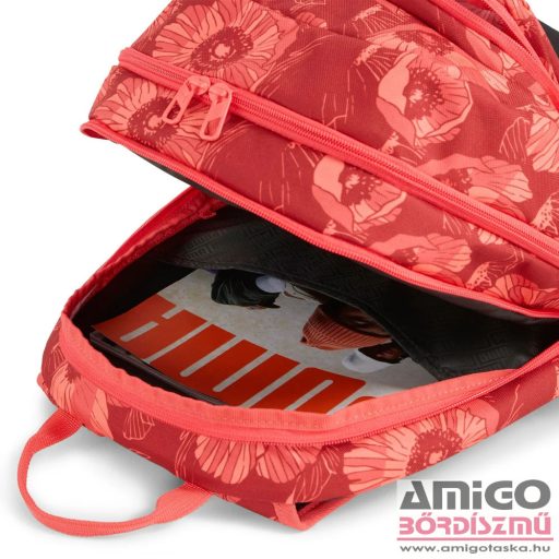 Puma bordó / korall virágmintás textil hátizsák 09069707