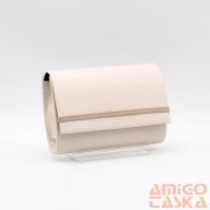   Rostbőr bézs / barnalakk ráhajtós közepes női alkalmi táska