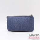 Terazo farmerkék / fényes rücskös ezüst lakk tripla cipzáras női textil / rostbőr pénztárca