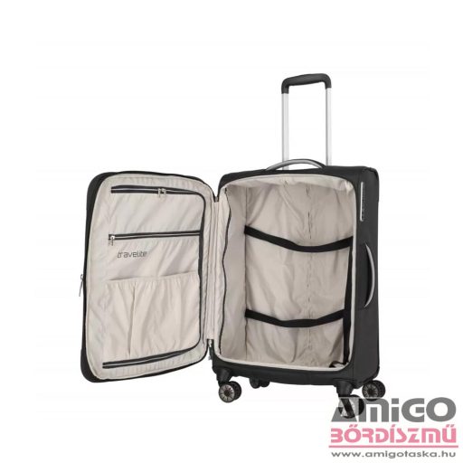 Travelite fekete négy kerekű textil közepes bőrönd miigo 92748-01