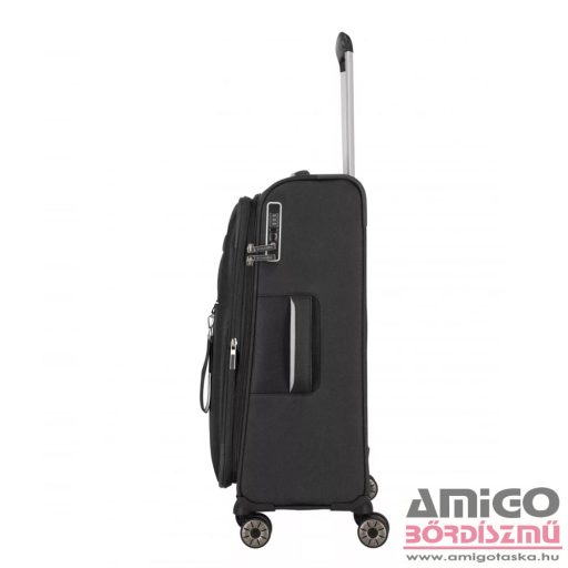 Travelite fekete négy kerekű textil közepes bőrönd miigo 92748-01